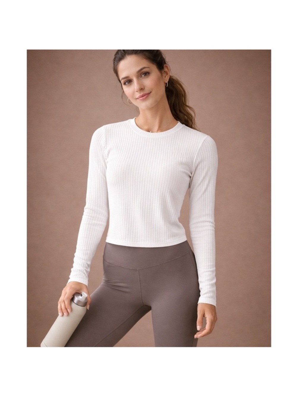 Rhone Snow White Modern Ribbed Long Sleeve Activewear Tee Size XL NWT